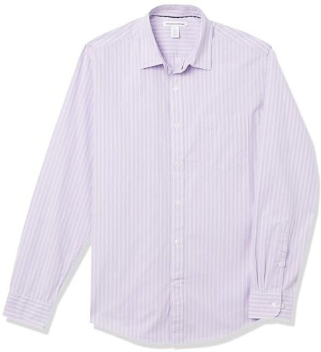 Amazon Essentials Men's Regular-Fit Long-Sleeve Casual Poplin Shirt, Lavender White Double Stripe, S