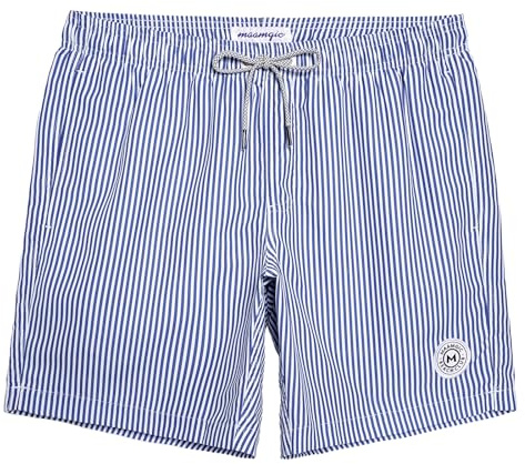maamgic Mens Swim Trunks Quick Dry Swim Shorts with Mesh Lining Funny Swimwear Bathing Suits 7inch Blue Striped Medium