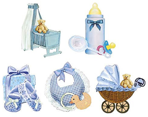 Ideen mit Herz 3-D Motive, ausgestanzt, ca. 7-10 cm, 10 Stück im Beutel | Bilder zum Basteln & Dekorieren | Grußkarten selber Machen | Bildmotive für Scrapbooking & DIY-Deko (Baby/Junge)