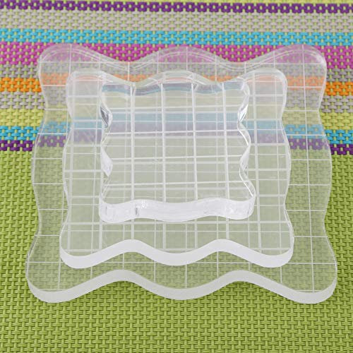 Transparente Stempelblöcke aus Acryl mit Rasterlinien, quadratisch mit Bogenkanten - wesentliche Stempelwerkzeuge für das Scrapbooking-Basteln, 1,97 x 1,97 / 2,95 x 2,95 / 3,93 x 3,93 (5 * 5cm)