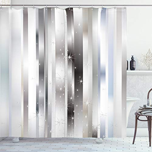 ABAKUHAUS Abstrakt Duschvorhang, Farbbänder, Stoffliches Gewebe Badezimmerdekorationsset mit Haken, 175 x 240 cm, Grau Schwarz Hellblau
