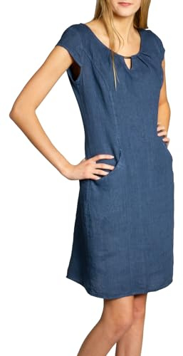 Caspar SKL020 knielanges Damen Sommer Leinenkleid mit eleganter Metallspange bis Größe 50