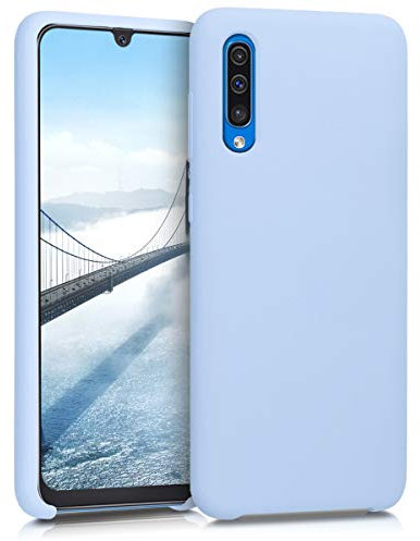 kwmobile Hülle kompatibel mit Samsung Galaxy A50 Hülle - Silikon Handy Case - Handyhülle weiche Oberfläche - kabelloses Laden - Hellblau matt