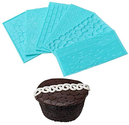 Gurxi 6 Stk Prägematte Fondant, Silikonformen Fondant, Fondant Holz,Ziegel Fondant,Geprägtes Kunststoff Glasurformen Set Prägematte Strukturmatte Spitze Fondant Matte für Tortendeko Geprägtes Cupcakes