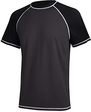 YuKaiChen Men's Rash Vest UPF 50+ Rash Guards Short Sleeve Swim Shirts UV Sun Protection Quick Dry for Surfing Diving Fishing Charcoal Grey M