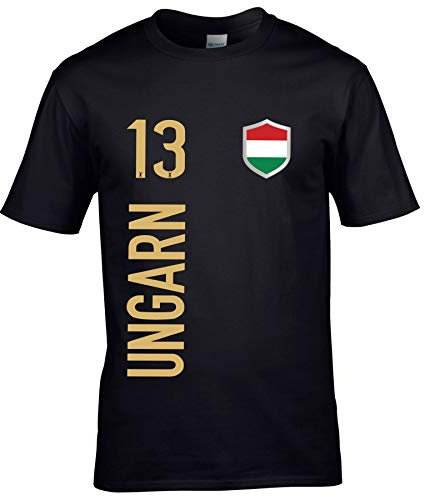 FanShirts4u Kinder Fanshirt Trikot Jersey UNGARN Hungary T-Shirt inkl. Druck Wunschname u. Wunschnummer EM WM (12/14 Jahre 152-164 cm, UNGARN/Schwarz)