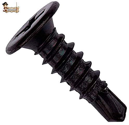 BricoLoco Lot de 500 vis autoperceuses noires blanches ou zinguées à tête extra plate pour métal, panneau... (500 pièces, 4,2 x 14 noir)