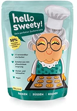 hello sweety - Zucker Alternative der Zukunft 1 x 250g vegan glutenfrei laktosefrei - Zuckerersatz beim Backen Kochen Süßen - Ersatzzucker Mischung aus Inulin Eythrit Stevia und Isomaltulose