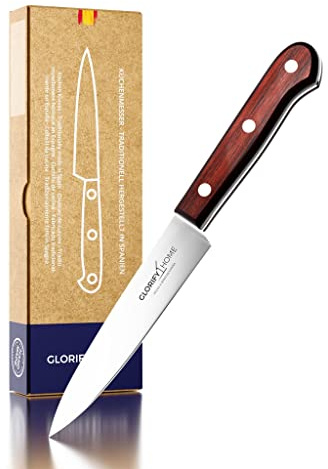 GLORIFY HOME® Serie Campillo Küchenmesser 12cm Scharf Gemüsemesser Allzweckmesser Handgefertigt Profi Qualität Inox Edelstahl Mit Holzgriff Spanisches Design