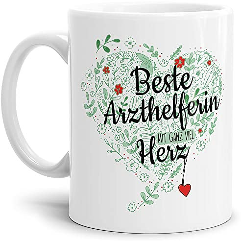 Berufe Tasse - Beste Arzthelferin mit ganz viel Herz - Geschenk für die beste Arzthelferin, als Dankeschön - Arzthelferin Weiß, 300 ml