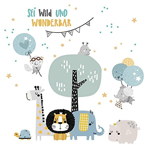Little Deco Wandsticker Wandaufkleber Wandtattoo Kinderzimmer Junge Mädchen Safari Mint grau blau Wandbild Spielzimmer Wanddeko Babyzimmer Kleinkind DL524-23
