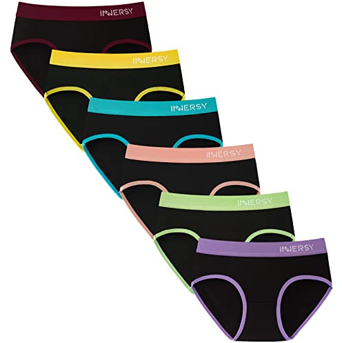 INNERSY Teen Knickers Soft Cotton Girls Pants, 14-16 Years, Colourful Black