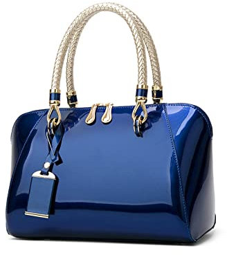 NICOLE & DORIS Mode Handtaschen Damen Lackleder Handtasche Elegant Schultertasche Frauen Umhängetasche wasserdichte Damentasche Hochzeits-Clutch Brieftasche Einkaufen Party Blau