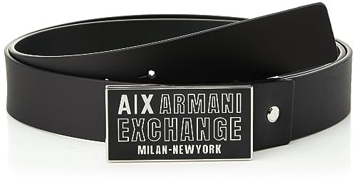 Armani Exchange Casual Bonded Leather, Logo Buckle Belt, Black, One Size