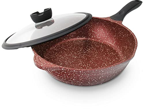 ROSSETTO Sauteuse Induction avec Couvercle Poêle à Frire Revêtement Anti-adhérent Sans PFOA Fonte d'Aluminium Tous Feux (Cherry Wood, 24 cm)