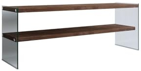 Toilinux.com Mobile TV in legno di pino massiccio e struttura in vetro 1 ripiano – L.120 x 45 cm, marrone scuro