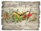 ARTLAND Wanddeko Wanduhr ohne Tickgeräusche aus Holz Funk Uhr lautlos Rechteckig 40x30 cm Essen Lebensmittel Gewürze Kräuter Zitrone Chilli Vintage Rustikal U1RK