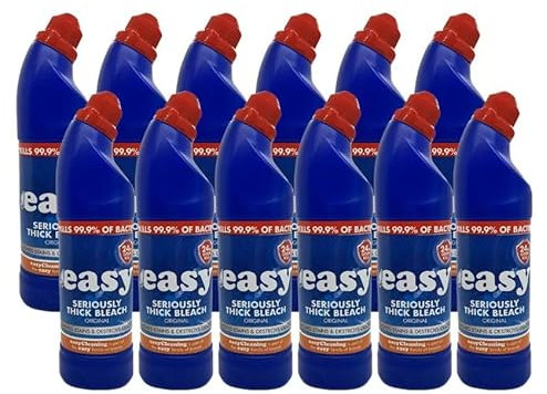 Easy Original Thick Bleach - Powerful 99.9% Bacteria Killer - Removes Stains & Destroys Odors - Ultimate Home Disinfectant Solution - Keep Your Home Clean and Hygienic - Pack of 12-750ml Bottles