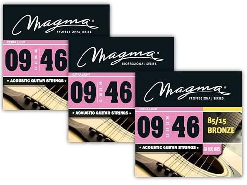 Magma - 3 set di corde per chitarra acustica ultra leggere 09-46 85/15 bronzo (0,9 - 0,46) - GA100B85