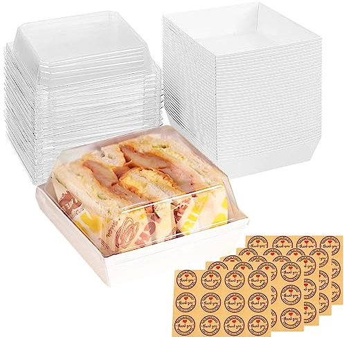 GUIFIER 50 Stück Weiß 5 Sandwichboxen mit Klaren Deckeln, Papier Charcuterie Box, Kuchen Transportbox, Bäckereiboxen, Keksbehälter, Cookie Boxen, Takeaway Boxen, Öl-Proof Dessert Boxen Gebäckkästen
