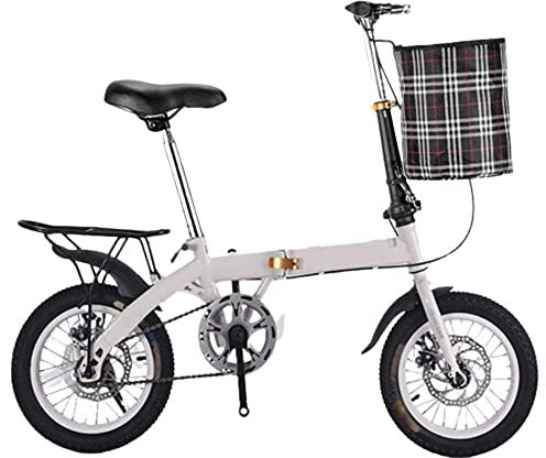 ZLYJ 14/16-Zoll Faltrad, Doppelscheibenbremsen Vorne Und Hinten, Rahmen Aus Kohlenstoffstahl, Single Speed Erwachsenenfahrrad, Superleichtes Studenten-Faltrad B,14inch