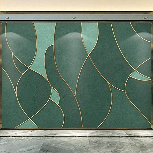 3D Fototapete Wandmalerei Grüne Einfache Goldene Linien Wasserdichte Wandtapete, Modernes Wohnzimmer, Sofa, Tv-Hintergrund, Wandkunst, Abziehen Und Aufkleben, 400 (Breite) x 280 (Höhe) cm