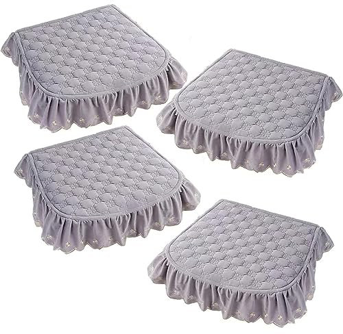 ZTGL Moderne Küchenstuhl Sitzkissen 4er- Einfarbige Stuhlkissen Sitzbezüge mit Hübsche Rüschen und Rutschfester Unterseite, für Esszimmerstühle Küche Wohnzimmer Terrasse Garten,Grau