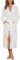 Sopesil Peignoir en Coton Pour Femme,Kimono Femme Nuit avec Col en V Longues Manches Robe de Nuit Femme avec Poches, Blanc,S