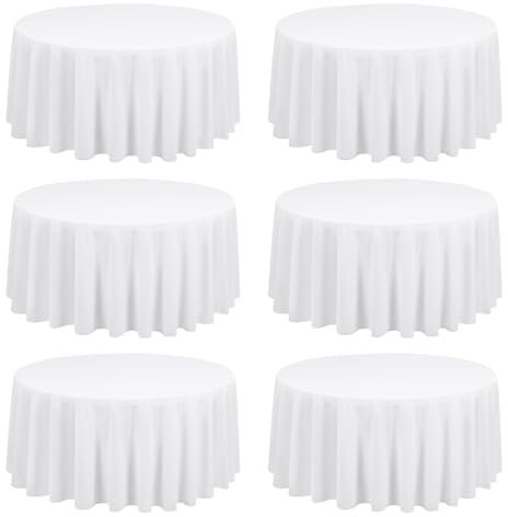 6 Stück Weiße Runde Tischdecke 90 Zoll/229cm Kreisförmige Tischdecke Fleck- und Faltenbeständige Tischdecken Wiederverwendbare Polyester-Stoffe Tischdecken für Buffet Hochzeitsfeier Bankett