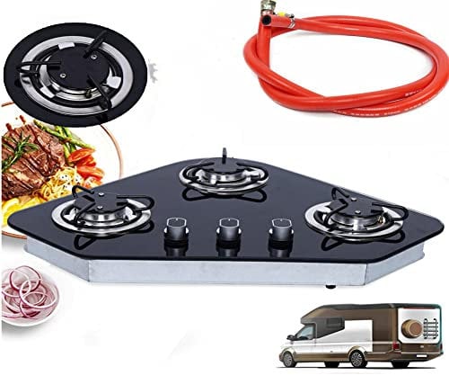 Fornello a gas da 24Piano cottura a 3 fuochi Bruciatore a gas GPL, fornello a gas in vetro temperato Fornello a gas superiore RV Caravan Home Kichen, piano cottura a gas da appoggio Piano cottura a 3