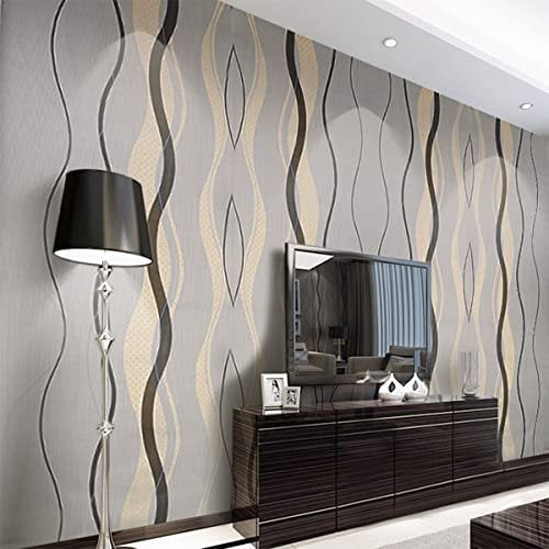 Warmiehomy Non-Woven Wallpaper Modern Wavy Stripe Flocking 3D Wallpapers 4 Pack 53cm x 10m Backdrop Decking for Living Room Bedroom