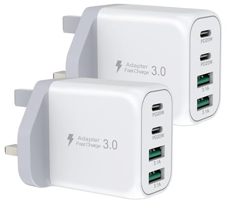 USB C Plug, Gcstnn 40W 4 Ports Fast Charger Dual Port PD3.0 Power Adapter + QC3.0 Wall Charger,Multi Mains Charger Plug for iPhone 15 Pro Max/Plus 14 Pro Max 13 12, iPad, AirPods, Samsung, Google.