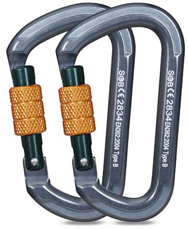 Karabiner Klettern Kletterausrüstung, Karabinerhaken aus Aluminium Karabiner Karabinerhaken für Hängematte, Schaukel, Camping, Angeln, Outdoor-Ausrüstung(28KN, 2 Pack)