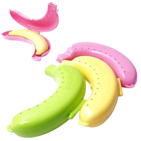 QUHUOYAO 3 protectores de plátano, contenedor de ahorro de plátano, funda de plátano, soporte portátil para loncheras, portador de plátano para fiambrera, frutas frescas (3 colores)