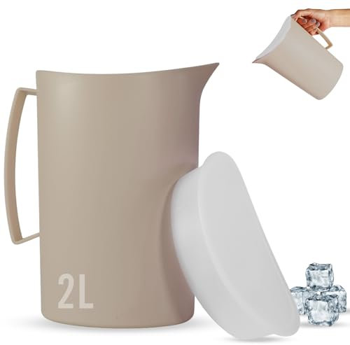 Mypicompany Carafe à eau en plastique premium 2 l - sans BPA, multifonction pour célébrations et activités de plein air, carafe à eau en plastique marron