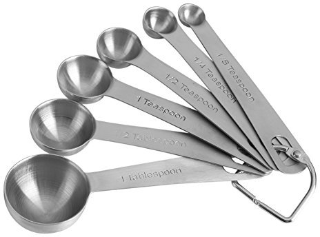Tyenaza Measuring Spoons, 1/8-tsp, 1/4-tsp, 1/2-tsp, 1-tsp, 1/2-Tbsp, and 1-Tbsp Stainless Steel Measuring Spoons Set Of 6 for Dry and Liquid Ingredients