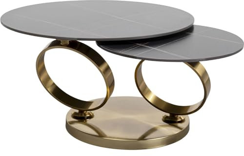 Kare Design Couchtisch Beverly, Gold, Wohnzimmertisch, Beistelltisch, Stahlgestell, Keramik Nutzfläche, 42x80x132 cm (H/B/T)