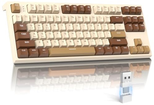 LexonElec M88 Wireless Mechanische Tastatur, QWERTY 87% Layout Hot Swappable Tastatur, Bluetooth/2,4 GHz Dual-Modus 2-in-1 Empfänger, PBT Tastenkappen Lineare Rote Schalter für PC/MAC/Tablet-Cheese