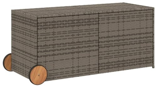 vidaXL Gartentruhe mit Rollen, Kissenbox Auflagenbox mit Deckel, Gartenbox Garten Aufbewahrungsbox mit wasserfestem Beutel, Spielzeugbox Gartenmöbel, Grau 283L Poly Rattan