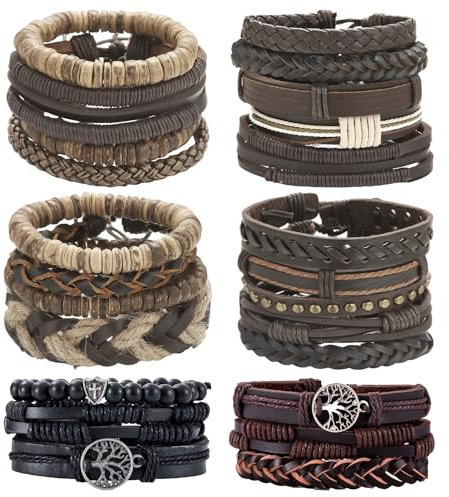 DAZZLUXE Lot de 24 Bracelets en Cuir pour Homme - Bracelets de Mode, en Corde, Viking et Personnalisés pour Toutes les Occasions