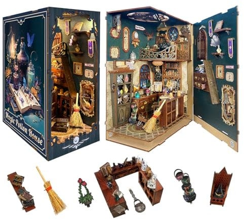 STRUCWOOD DIY Magic Book Nook Kit Miniatur Haus Kit Tiny House Bücherregal Dekor 3D Holz Puzzle Puppenhaus für Erwachsene - Magic Potion House (SQ-04)