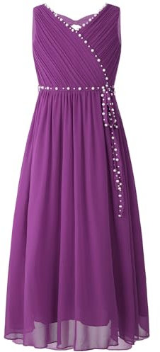 Nyeemya Vestito da Cerimonia Bambina Elegante Senza Manica Ragazza Damigella d'Onore Abiti da Sera Estivo Vestiti da Sposa Matrimonio Viola 13-14 Anni