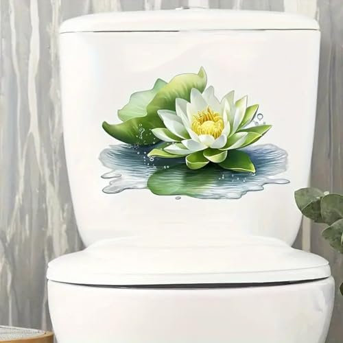 TOLOVIS Beautiful lotus flowers Toilet Cover Sticker Decals,Flower leaf bird Waterproof Toilet Lid Tank Seat Decals Cistern Self-Adhesive Bathroom Wall Sticker