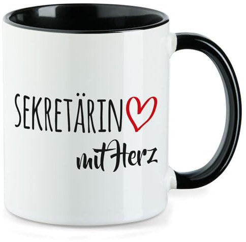Huuraa Kaffeetasse Sekretärin mit Herz Geschenk 330ml Schwarz Sekretärin Präsent