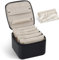 DesignSter Portagioie da Viaggio custodia portatile in PU con grana di litchi con 6 tasche trasparenti in velluto per gioielli, Piccolo Portagioielli, Porta Gioielli Donna, nero