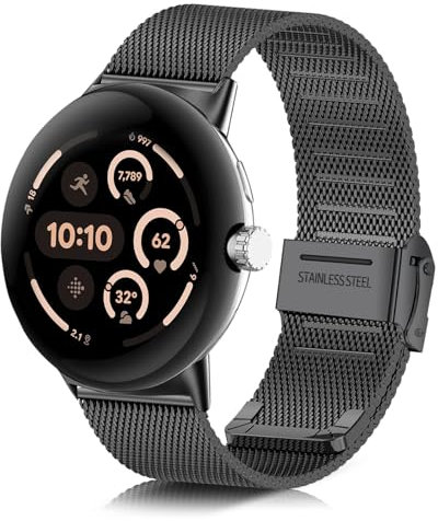 ToVioc Armband Kompatibel mit Google Pixel Watch 3 45mm, Mesh Gewebte Edelstahl Metall, Uhrenarmband Ersatzband für Google Pixel Watch 3 45mm - Schwarz