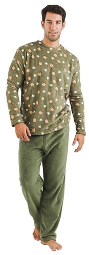 TRAMAS+ Pigiama Invernale da Uomo, Pigiama Coraline con Maniche Lunghe in Pile e Pantaloni Lunghi, Set Pigiama Confortevole e Caldo - Pigiama Invernale da Uomo- S, Tatini Verde