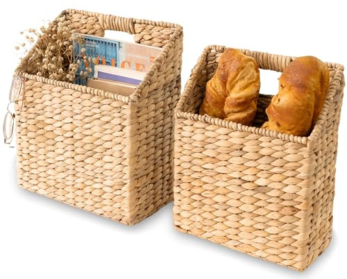 KOLWOVEN Wicker Hanging Storage Baskets, Set of 2 Hanging Wall Baskets, Hanging Baskets for Accessories and Organizing Files, Mail Baskets for Wall