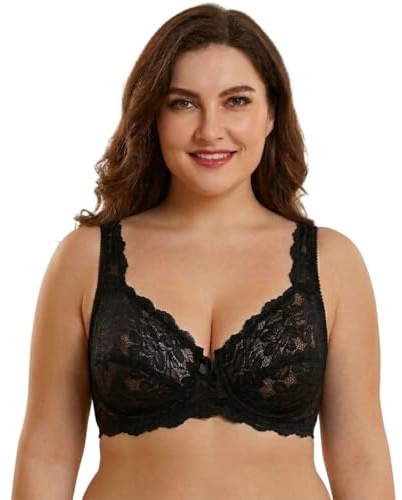 reshmena® Womens Lace Underwired Bra, Women's Lace Push Up Bra Full Coverage Bra Soft Cups Floral Lace Women Non-Padded Bra with Adjustable Straps Womens Everyday Bra