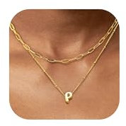 ORAZIO Layered Kette Gold mit Buchstaben 18K Vergoldet Buchstaben Kette Damen Namenskette Personalisiert Monogramm Buchstaben Anhänger A-Z Halskette Gold Schmuck Geschenke Kette P